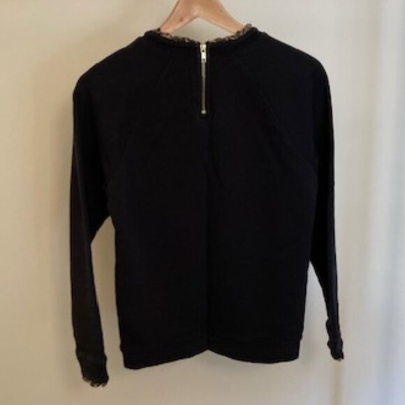 J Crew Black with Leopard print ruffle trim Sweatshirt, Size medium - Picture 2 of 7